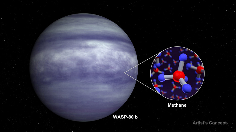 Космический телескоп «Джеймс Уэбб» обнаружил метан в атмосфере экзопланеты WASP-80 b