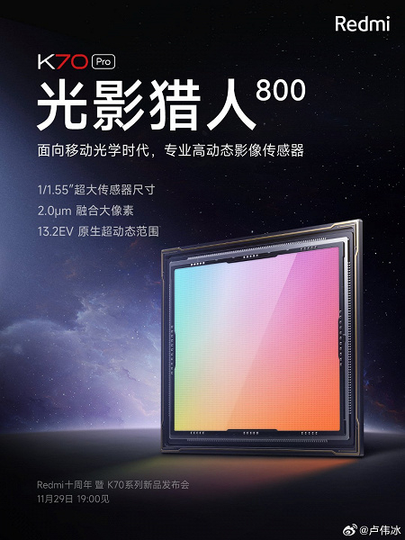 Redmi K70 Pro получит новейший датчик изображения Light and Shadow Hunter 800