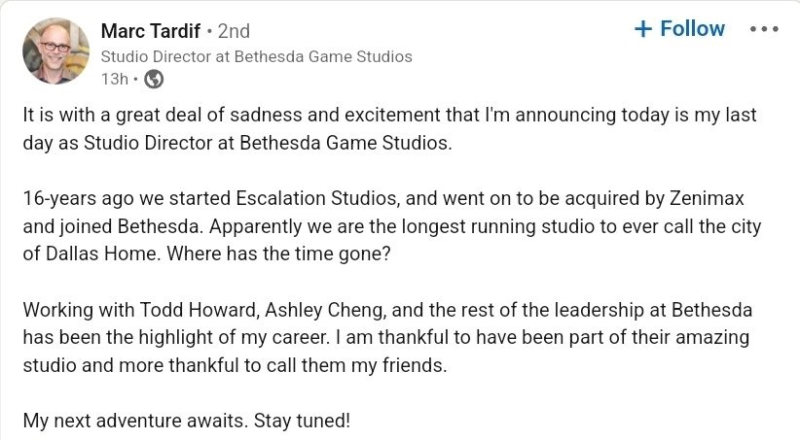 Bethesda has lost another leader