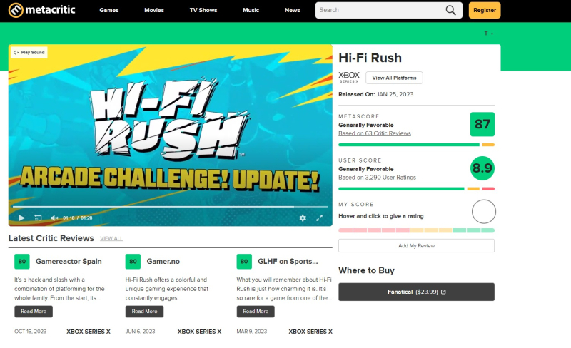 Hi-Fi Rush became the highest rated game of 2023 from the internal Xbox studio