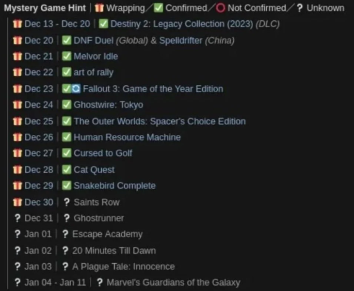 It looks like a list of games from the Epic Games Store distribution has been leaked. There is a first match