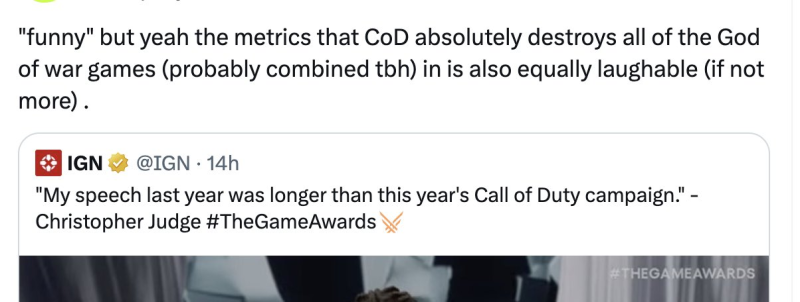 The developers of Call of Duty attacked God of War because of Christopher Judge&#39;s joke about the short campaign and explained why their game is cooler