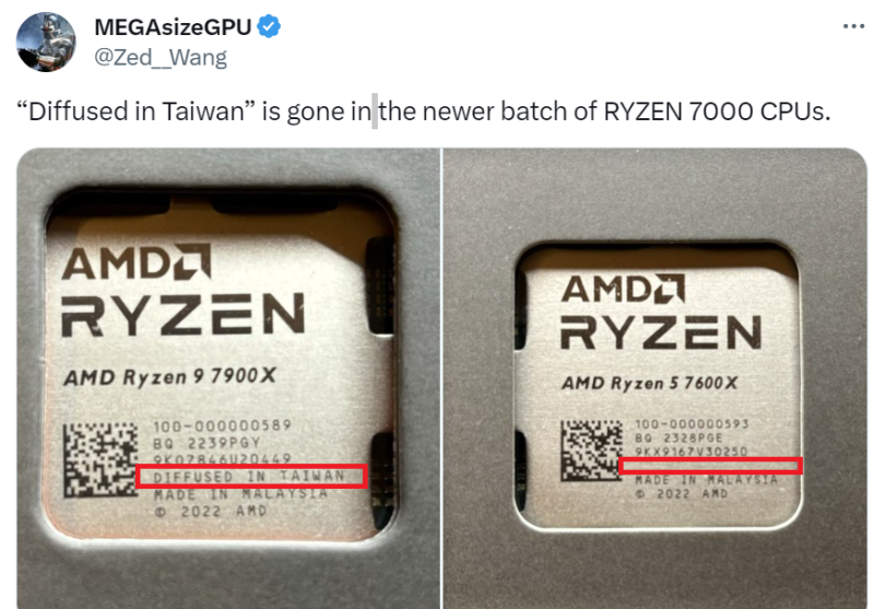 AMD has removed the Diffused in Taiwan marking from processors