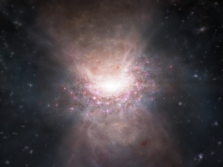 ALMA обнаружила тень истечения молекулярного газа из квазара в ранней Вселенной