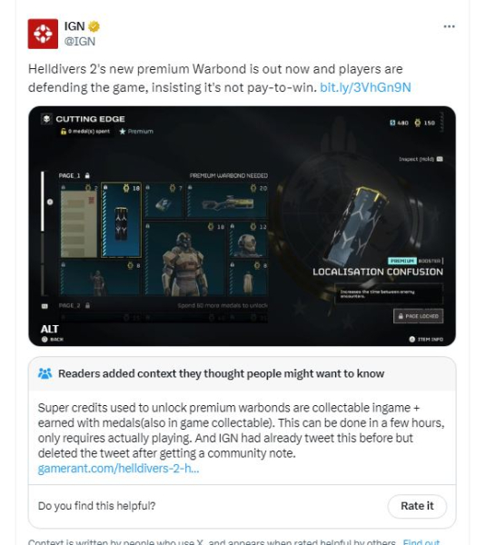 You haven&#39;t even played the game, right? IGN got caught trying to disparage Helldivers 2 for microtransactions. Twice