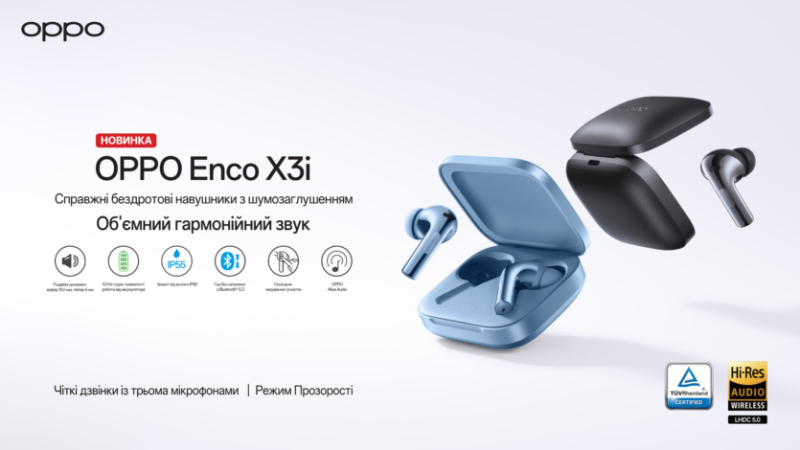 Наушники OPPO Enco X3i предлагают адаптивное ANC, индивидуальные звуковые профили, до 44 часов автономности и цену 4999 грн